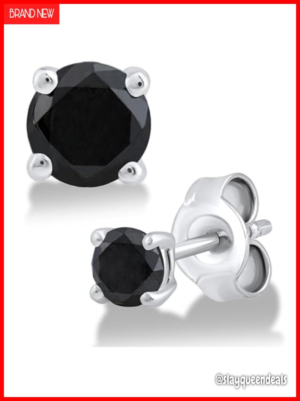 2.00 Ct Round Cut Black Diamond Stud Earrings in 14K White Gold Plated